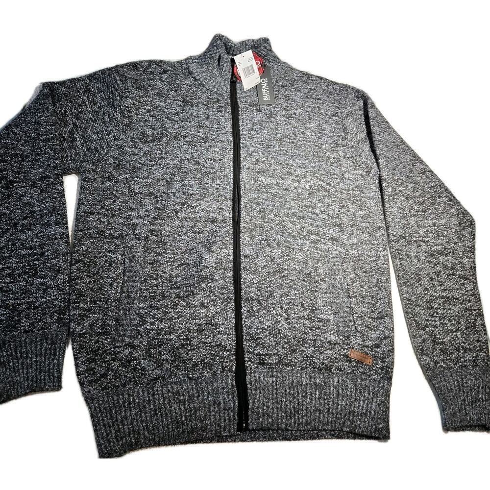 Buffalo David Bitton Sweater Jacket Mens LARGE Knit Gray Fleece Lined GORPCORE